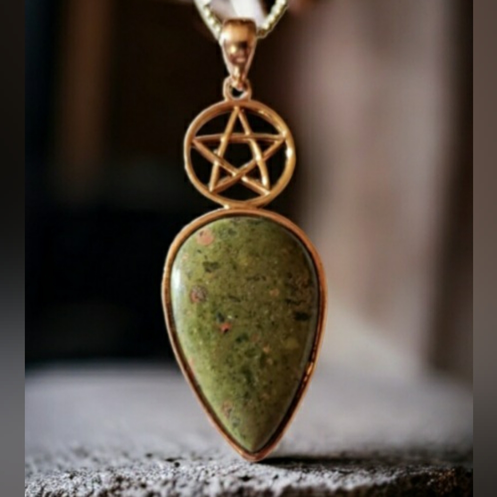Unakite Pentacle Copper Pendant Necklace